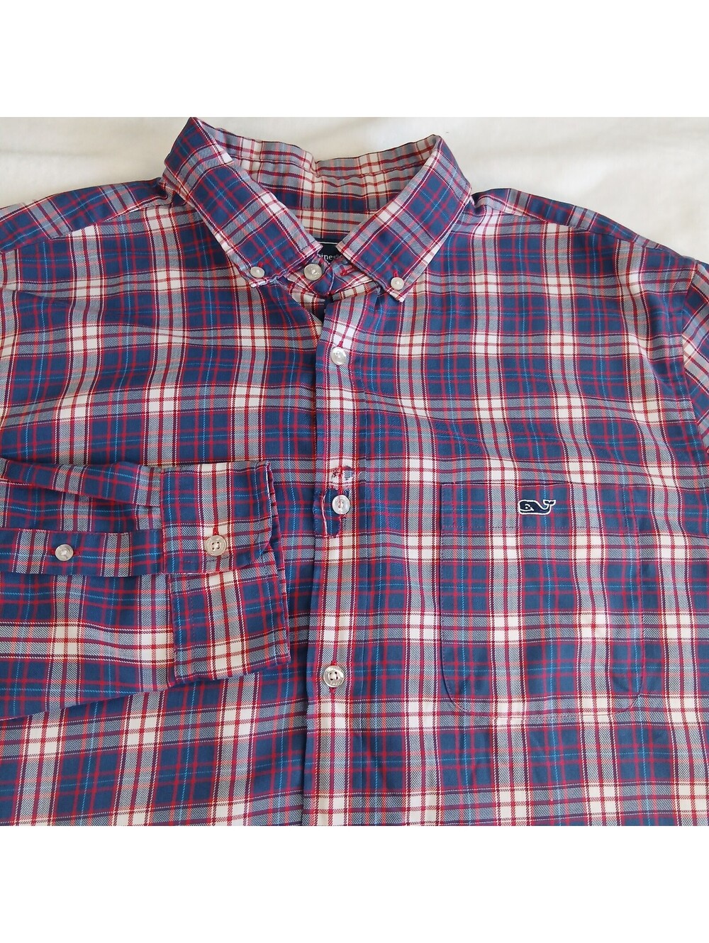 Vineyard Vines Performance Tucker Shirt XL Red Blue Plaid Prep Grandad Aesthetic